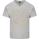 Guitar Word Art Guitarist Electric Acoustic Mens V-Neck Cotton T-Shirt Sports Grey