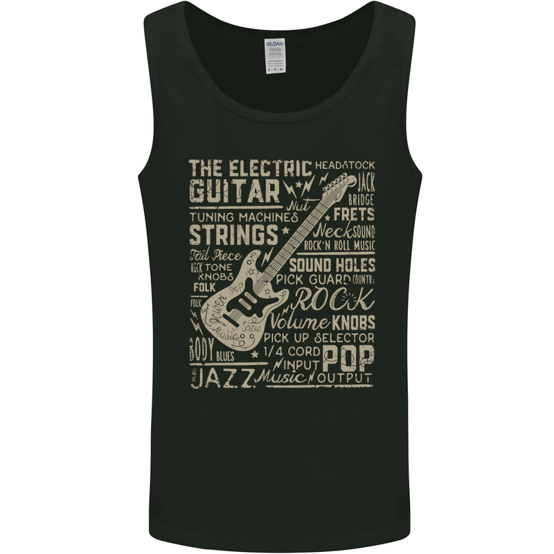 Guitar Word Art Guitarist Electric Acoustic Mens Vest Tank Top Black