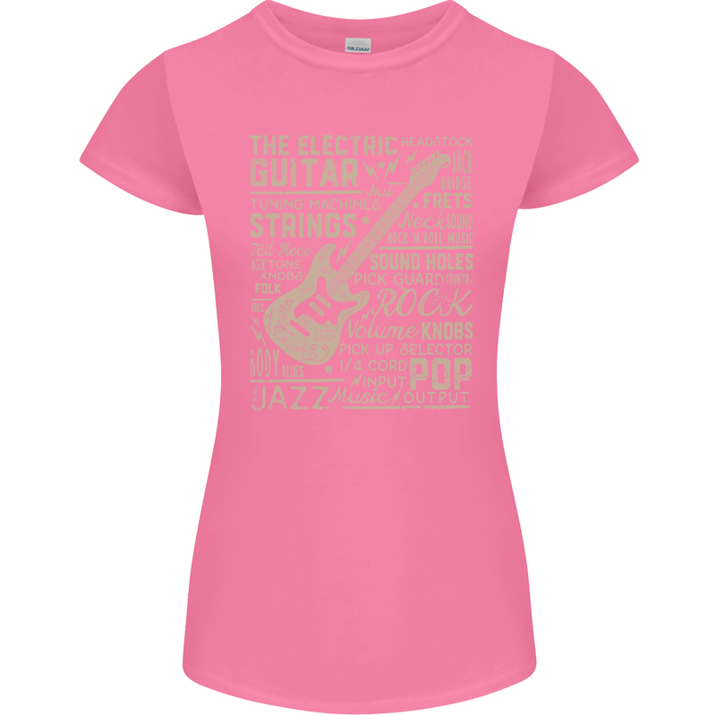 Guitar Word Art Guitarist Electric Acoustic Womens Petite Cut T-Shirt Azalea