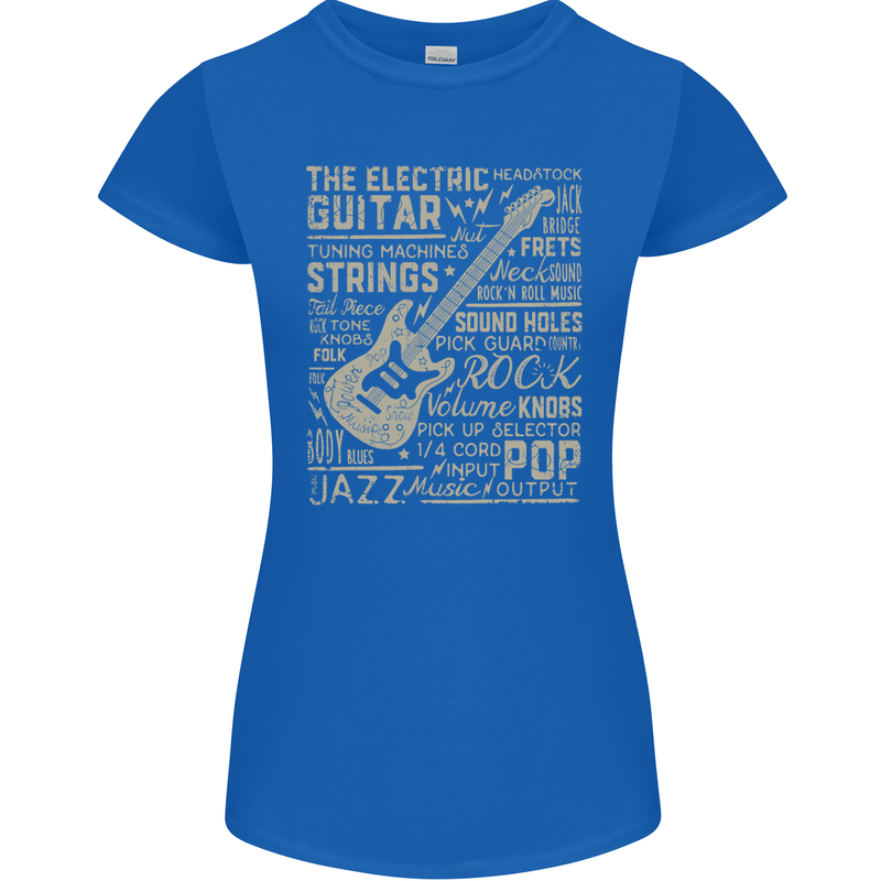 Guitar Word Art Guitarist Electric Acoustic Womens Petite Cut T-Shirt Royal Blue