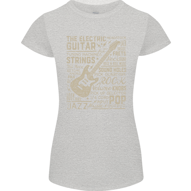 Guitar Word Art Guitarist Electric Acoustic Womens Petite Cut T-Shirt Sports Grey