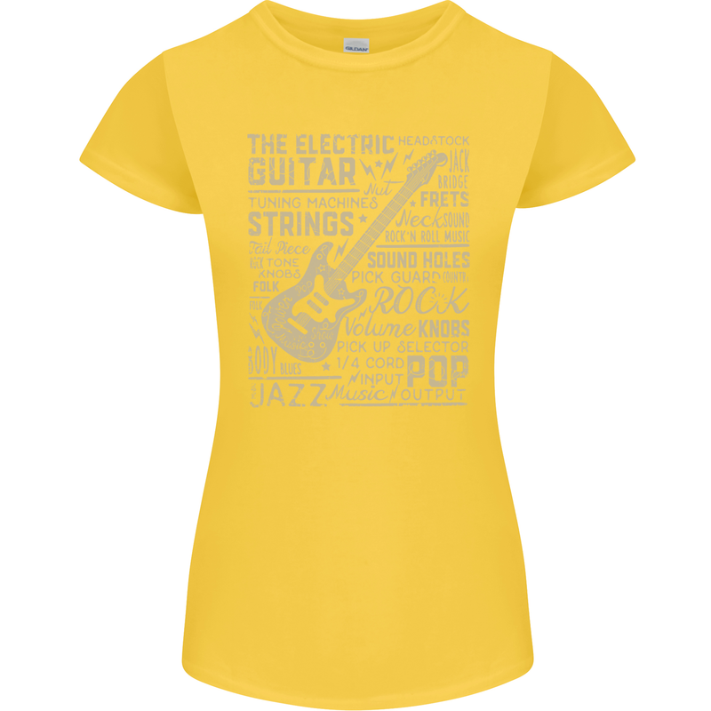 Guitar Word Art Guitarist Electric Acoustic Womens Petite Cut T-Shirt Yellow