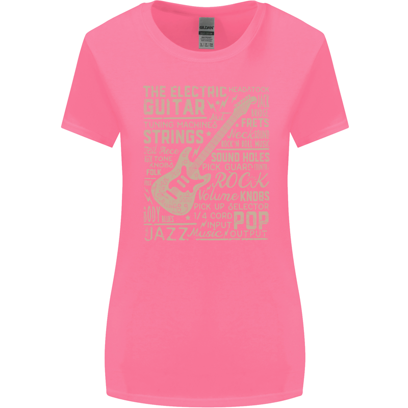 Guitar Word Art Guitarist Electric Acoustic Womens Wider Cut T-Shirt Azalea