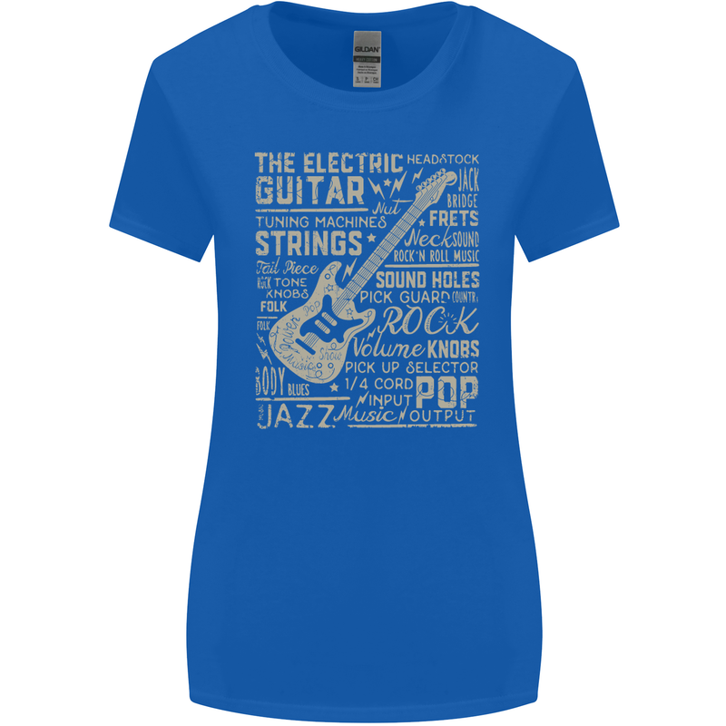 Guitar Word Art Guitarist Electric Acoustic Womens Wider Cut T-Shirt Royal Blue