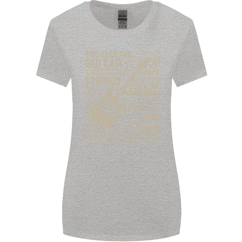 Guitar Word Art Guitarist Electric Acoustic Womens Wider Cut T-Shirt Sports Grey