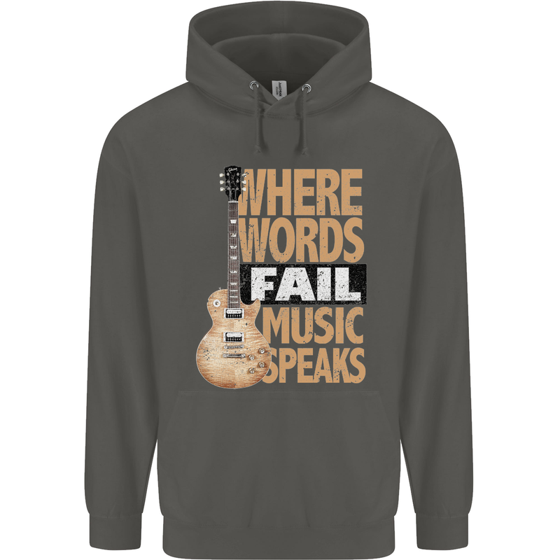Guitar Words Fail Music Speaks Guitarist Childrens Kids Hoodie Storm Grey