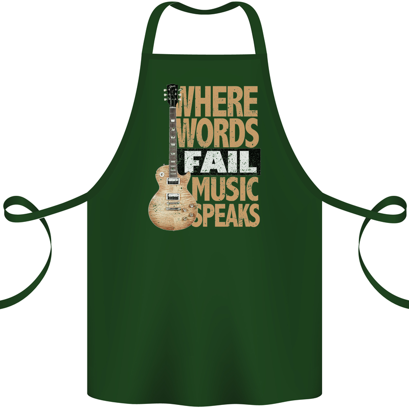 Guitar Words Fail Music Speaks Guitarist Cotton Apron 100% Organic Forest Green