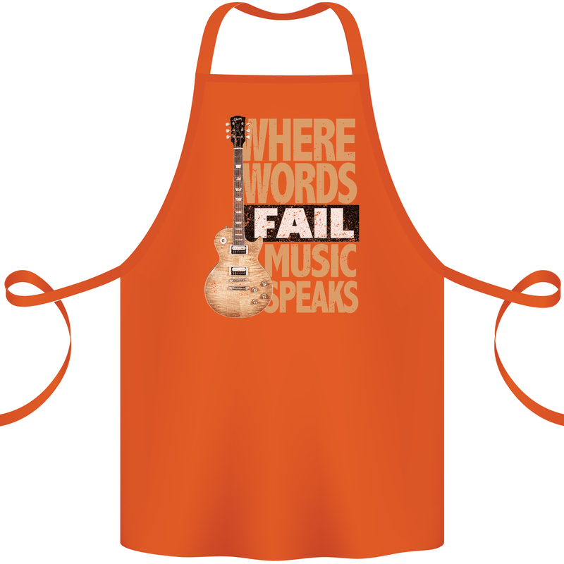 Guitar Words Fail Music Speaks Guitarist Cotton Apron 100% Organic Orange