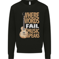 Guitar Words Fail Music Speaks Guitarist Kids Sweatshirt Jumper Black