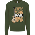 Guitar Words Fail Music Speaks Guitarist Kids Sweatshirt Jumper Forest Green