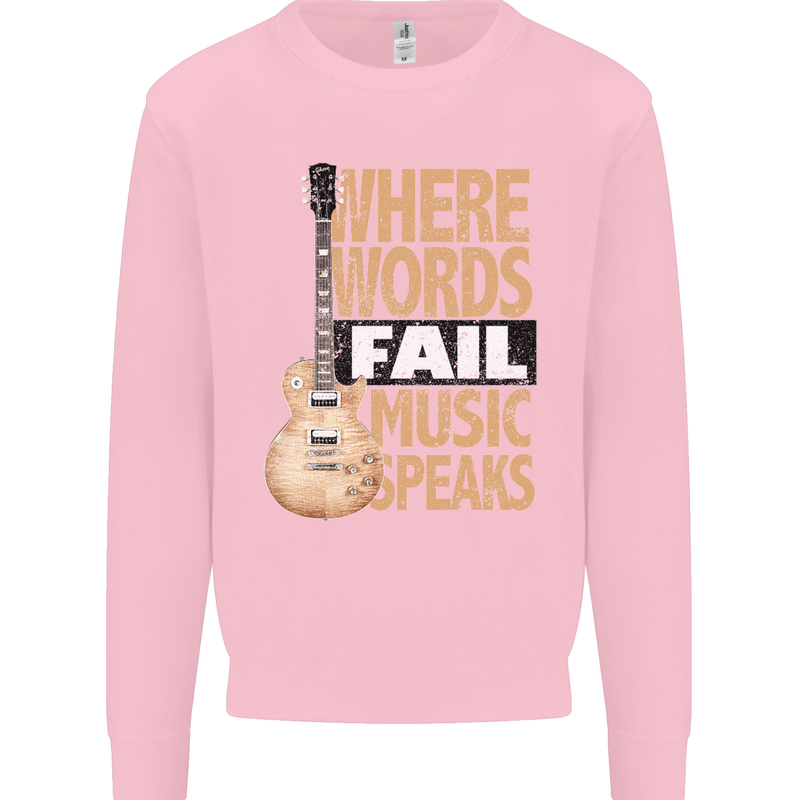 Guitar Words Fail Music Speaks Guitarist Kids Sweatshirt Jumper Light Pink