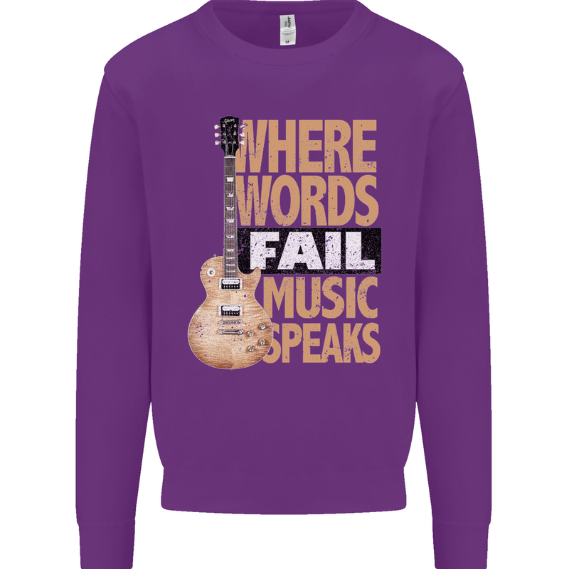 Guitar Words Fail Music Speaks Guitarist Kids Sweatshirt Jumper Purple