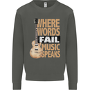 Guitar Words Fail Music Speaks Guitarist Kids Sweatshirt Jumper Storm Grey