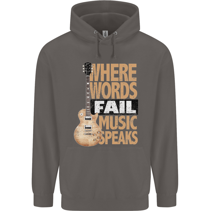 Guitar Words Fail Music Speaks Guitarist Mens 80% Cotton Hoodie Charcoal