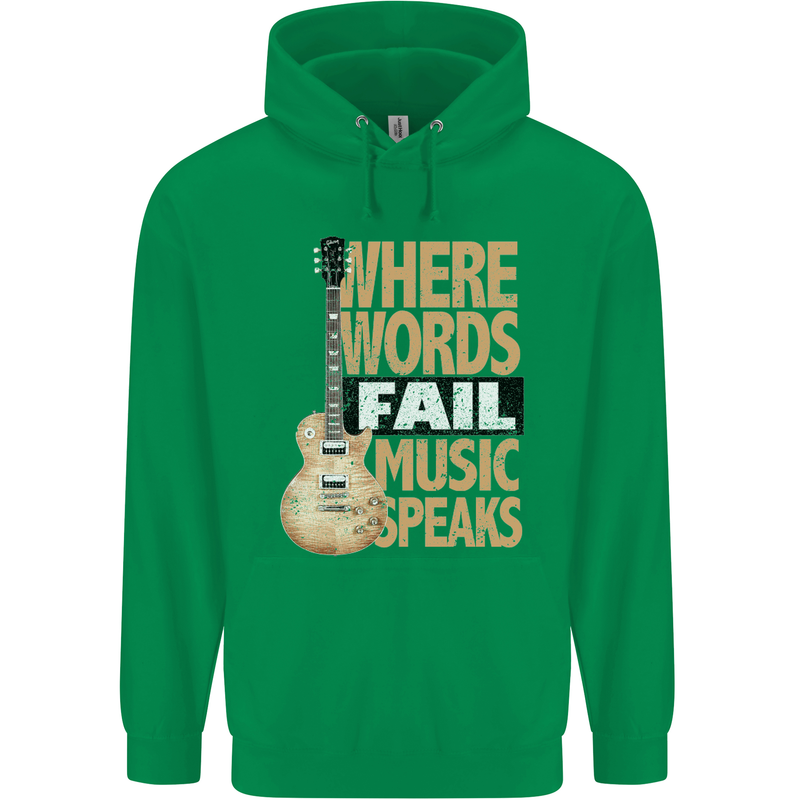 Guitar Words Fail Music Speaks Guitarist Mens 80% Cotton Hoodie Irish Green