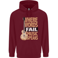 Guitar Words Fail Music Speaks Guitarist Mens 80% Cotton Hoodie Maroon