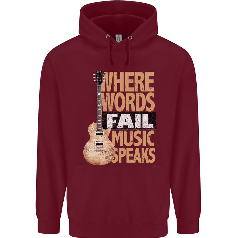 Guitar Words Fail Music Speaks Guitarist Mens 80% Cotton Hoodie Maroon