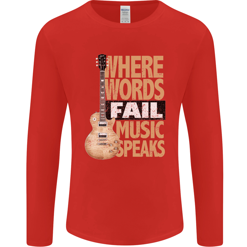 Guitar Words Fail Music Speaks Guitarist Mens Long Sleeve T-Shirt Red
