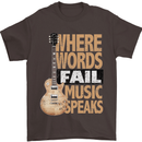 Guitar Words Fail Music Speaks Guitarist Mens T-Shirt Cotton Gildan Dark Chocolate