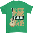 Guitar Words Fail Music Speaks Guitarist Mens T-Shirt Cotton Gildan Irish Green
