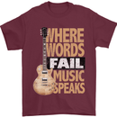 Guitar Words Fail Music Speaks Guitarist Mens T-Shirt Cotton Gildan Maroon