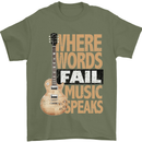 Guitar Words Fail Music Speaks Guitarist Mens T-Shirt Cotton Gildan Military Green
