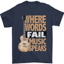 Guitar Words Fail Music Speaks Guitarist Mens T-Shirt Cotton Gildan Navy Blue