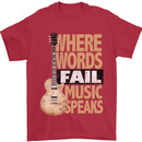 Guitar Words Fail Music Speaks Guitarist Mens T-Shirt Cotton Gildan Red
