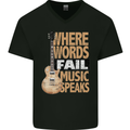 Guitar Words Fail Music Speaks Guitarist Mens V-Neck Cotton T-Shirt Black