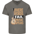 Guitar Words Fail Music Speaks Guitarist Mens V-Neck Cotton T-Shirt Charcoal