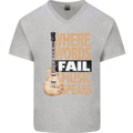 Guitar Words Fail Music Speaks Guitarist Mens V-Neck Cotton T-Shirt Sports Grey