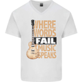 Guitar Words Fail Music Speaks Guitarist Mens V-Neck Cotton T-Shirt White