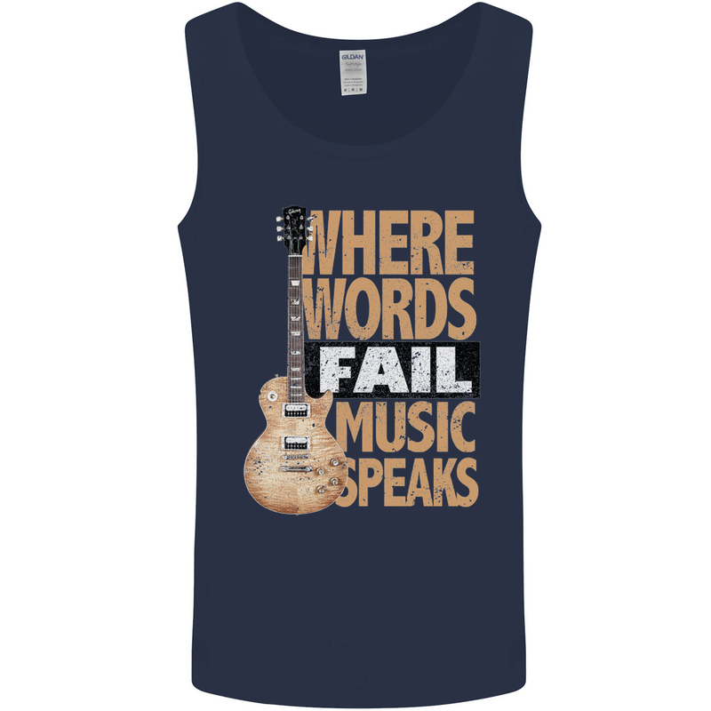Guitar Words Fail Music Speaks Guitarist Mens Vest Tank Top Navy Blue