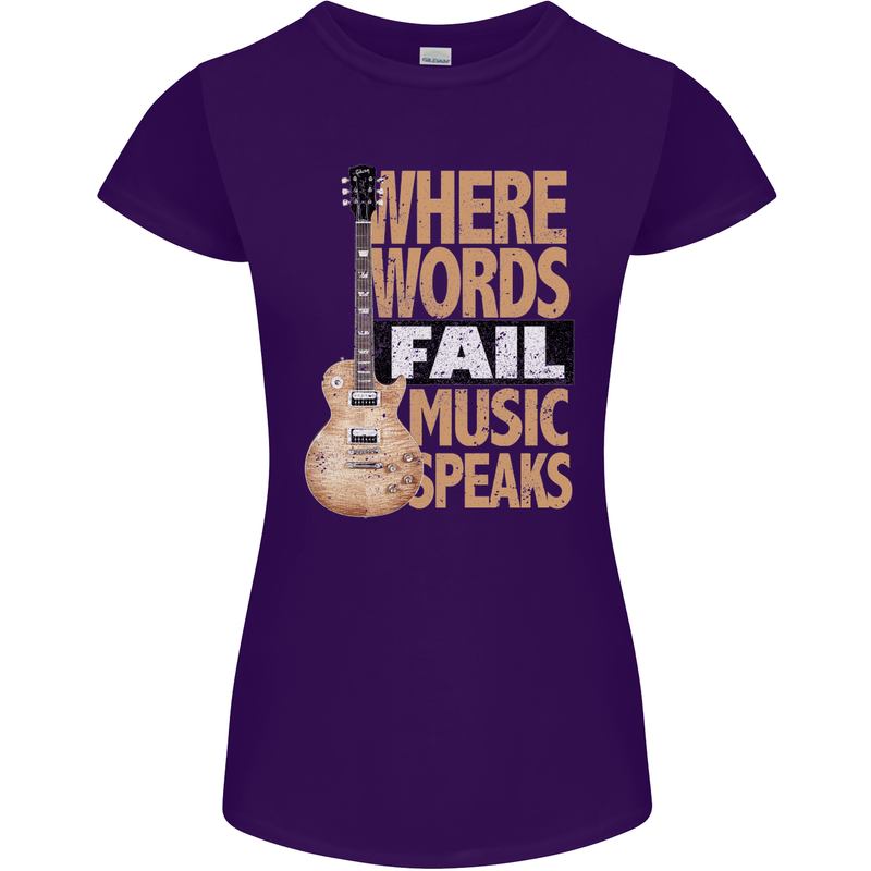 Guitar Words Fail Music Speaks Guitarist Womens Petite Cut T-Shirt Purple