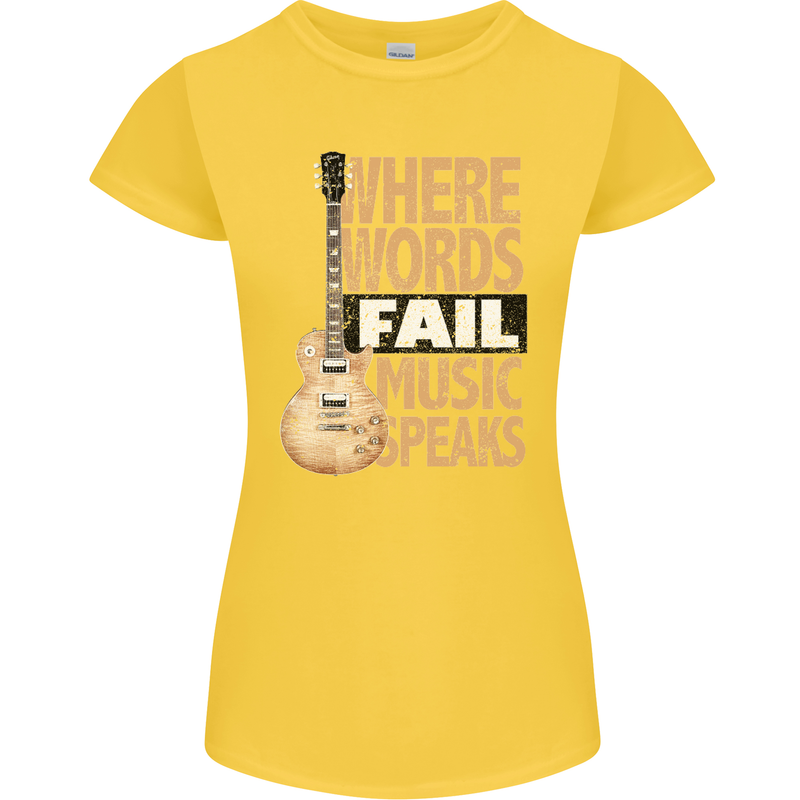 Guitar Words Fail Music Speaks Guitarist Womens Petite Cut T-Shirt Yellow