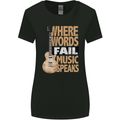 Guitar Words Fail Music Speaks Guitarist Womens Wider Cut T-Shirt Black
