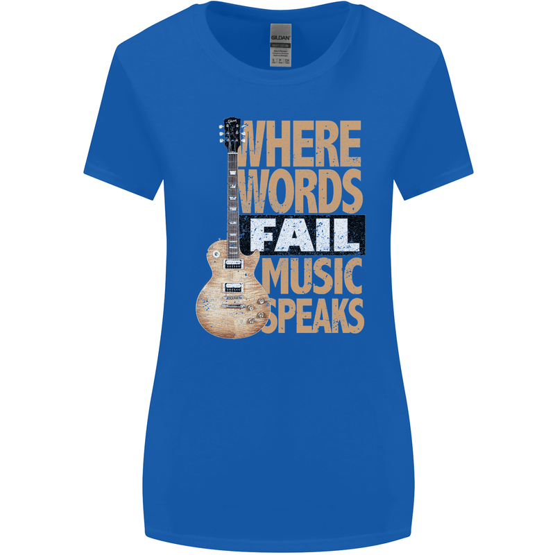 Guitar Words Fail Music Speaks Guitarist Womens Wider Cut T-Shirt Royal Blue