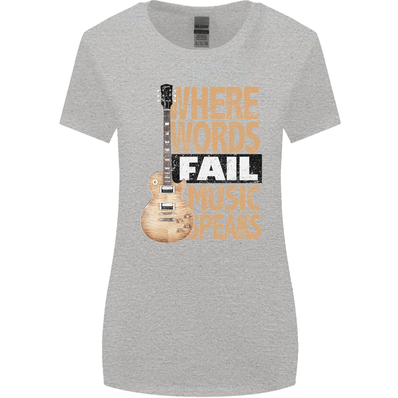 Guitar Words Fail Music Speaks Guitarist Womens Wider Cut T-Shirt Sports Grey