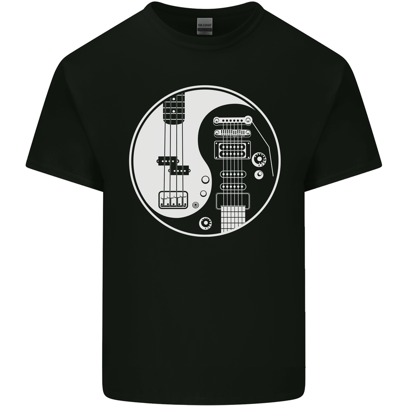 Guitar Ying Yang Guitarist Electric Bass Mens Cotton T-Shirt Tee Top Black