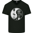Guitar Ying Yang Guitarist Electric Bass Mens V-Neck Cotton T-Shirt Black
