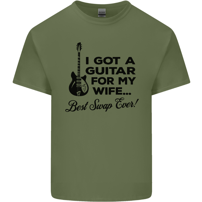 Guitar for My Wife Best Swap Ever Guitarist Mens Cotton T-Shirt Tee Top Military Green