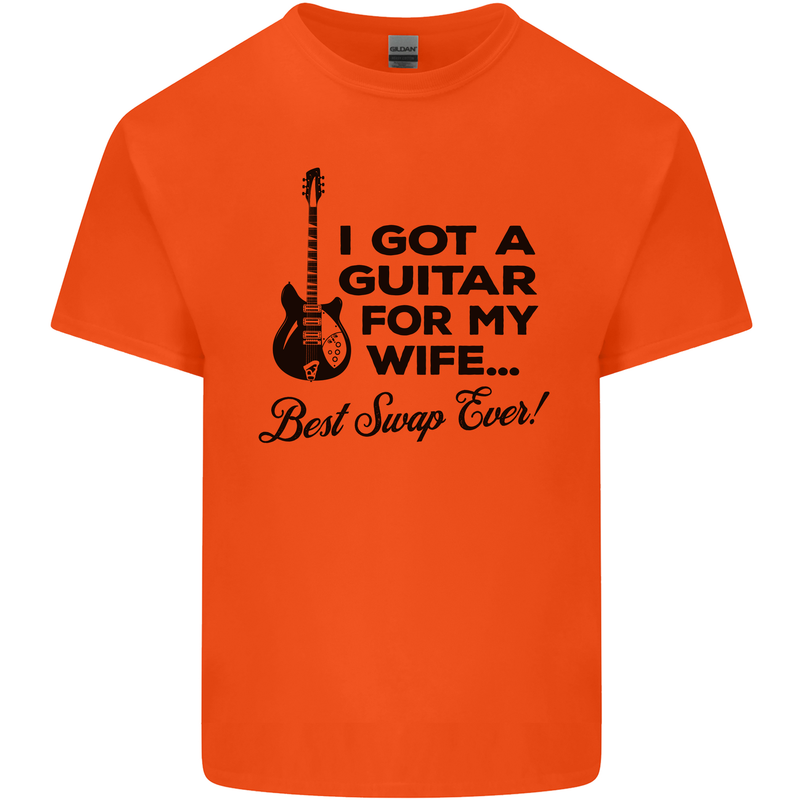 Guitar for My Wife Best Swap Ever Guitarist Mens Cotton T-Shirt Tee Top Orange