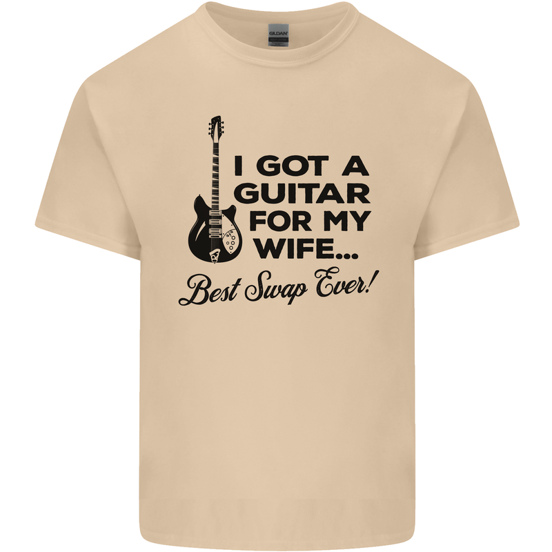 Guitar for My Wife Best Swap Ever Guitarist Mens Cotton T-Shirt Tee Top Sand
