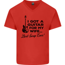 Guitar for My Wife Best Swap Ever Guitarist Mens V-Neck Cotton T-Shirt Red