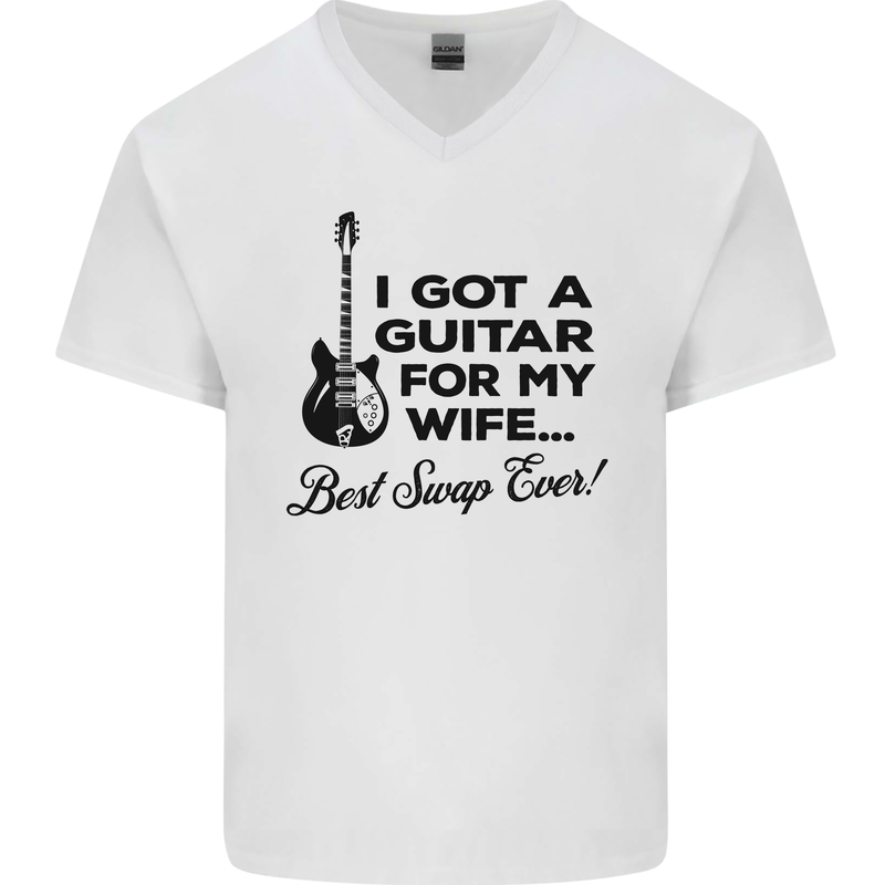 Guitar for My Wife Best Swap Ever Guitarist Mens V-Neck Cotton T-Shirt White