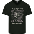 Guns Reload & Try Again Mens V-Neck Cotton T-Shirt Black