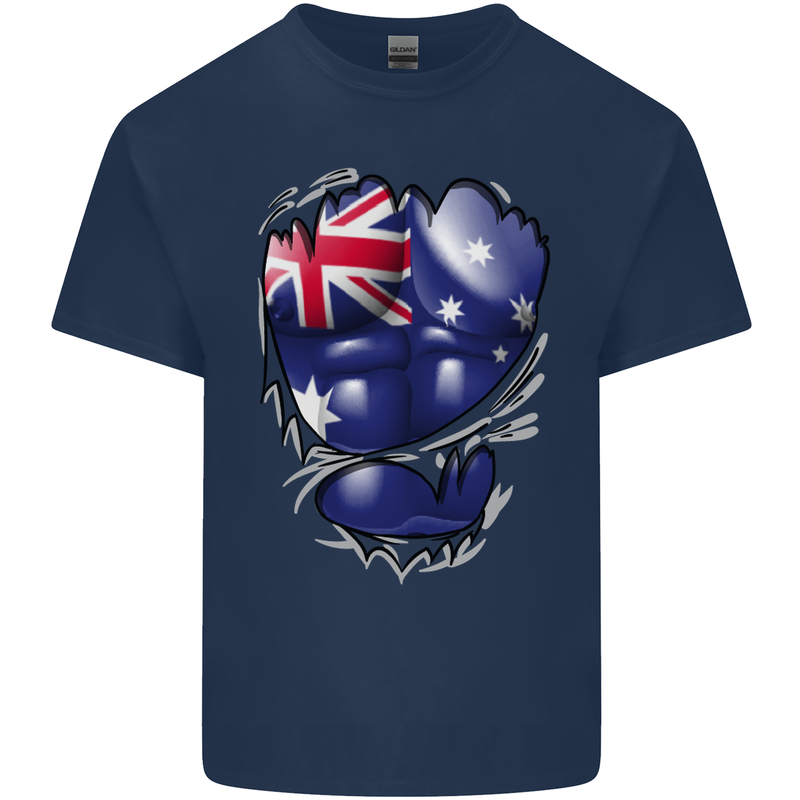 Gym Australian Flag Muscles Australia Kids T-Shirt Childrens Navy Blue