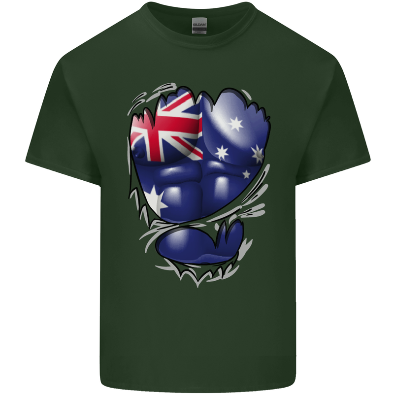 Gym Australian Flag Muscles Australia Mens Cotton T-Shirt Tee Top Forest Green