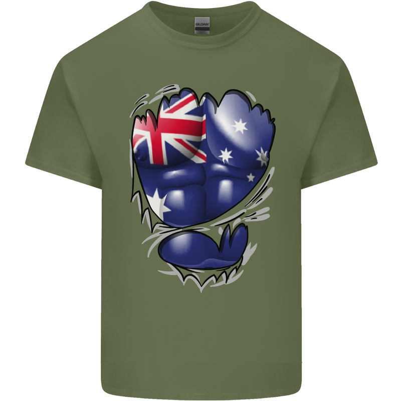 Gym Australian Flag Muscles Australia Mens Cotton T-Shirt Tee Top Military Green
