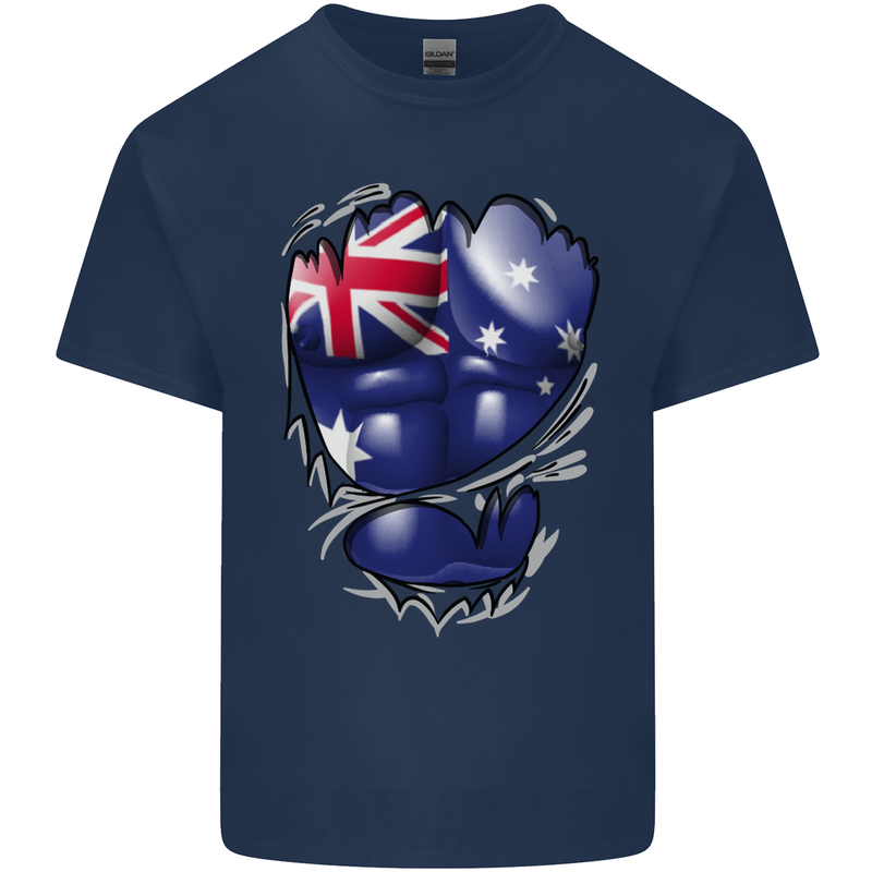 Gym Australian Flag Muscles Australia Mens Cotton T-Shirt Tee Top Navy Blue